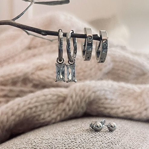 Narelle - Waterproof Charm Hoop Earring Trio, Silver - Image 3