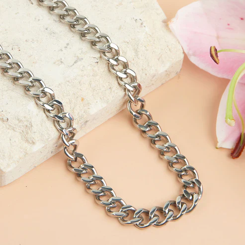 Narelle - Waterproof Chunky Chain Necklace, Silver - Image 2
