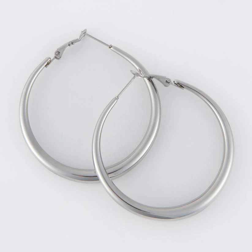 Narelle - Waterproof Chunky Hoop Earrings, Silver