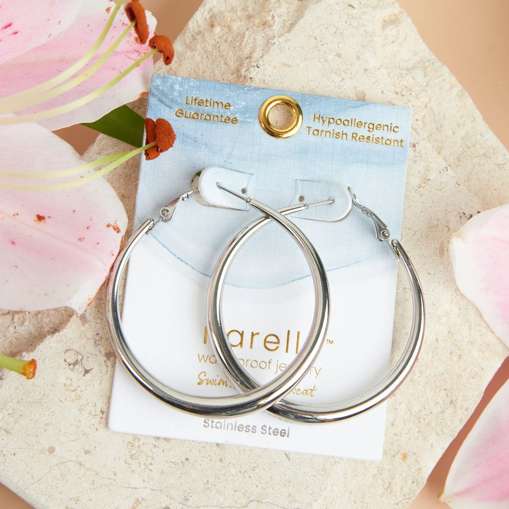 Narelle - Waterproof Chunky Hoop Earrings, Silver - Image 2