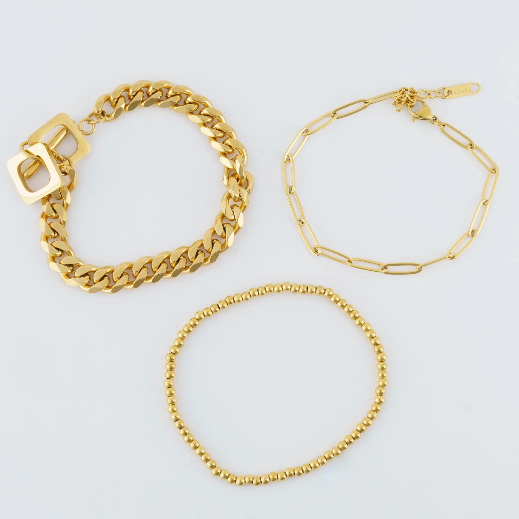 Narelle - Waterproof Curb Chain Bracelet Set, Gold - Image 2