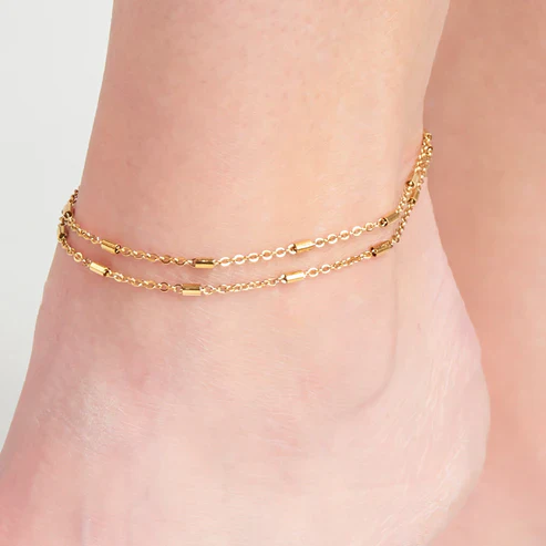 Narelle - Waterproof Dainty Bar Anklet, Gold - Image 2
