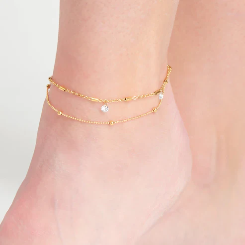 Narelle - Waterproof Dainty Multi Row Anklet, Gold - Image 2
