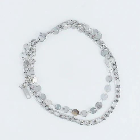 Narelle - Waterproof Figaro Chain Anklet, Silver