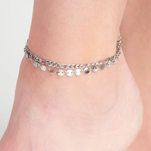 Narelle - Waterproof Figaro Chain Anklet, Silver - Image 2