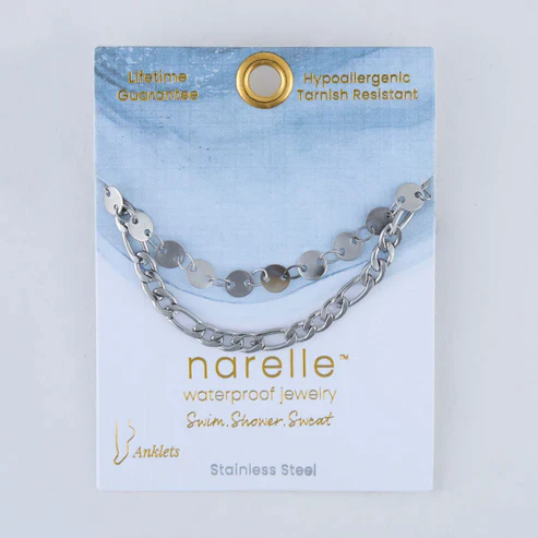 Narelle - Waterproof Figaro Chain Anklet, Silver - Image 3