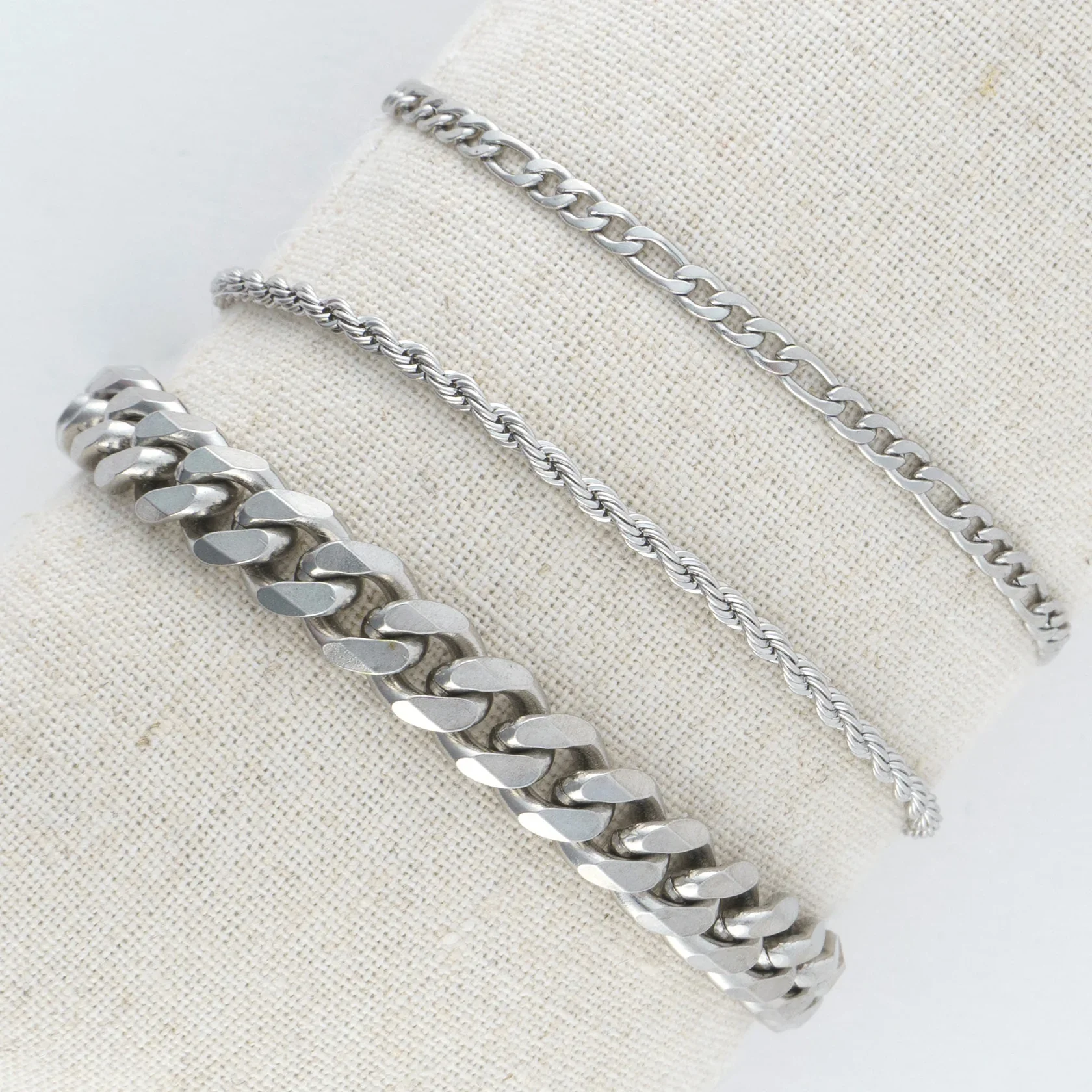 Narelle - Waterproof Figaro Chain Bracelet Set, Silver