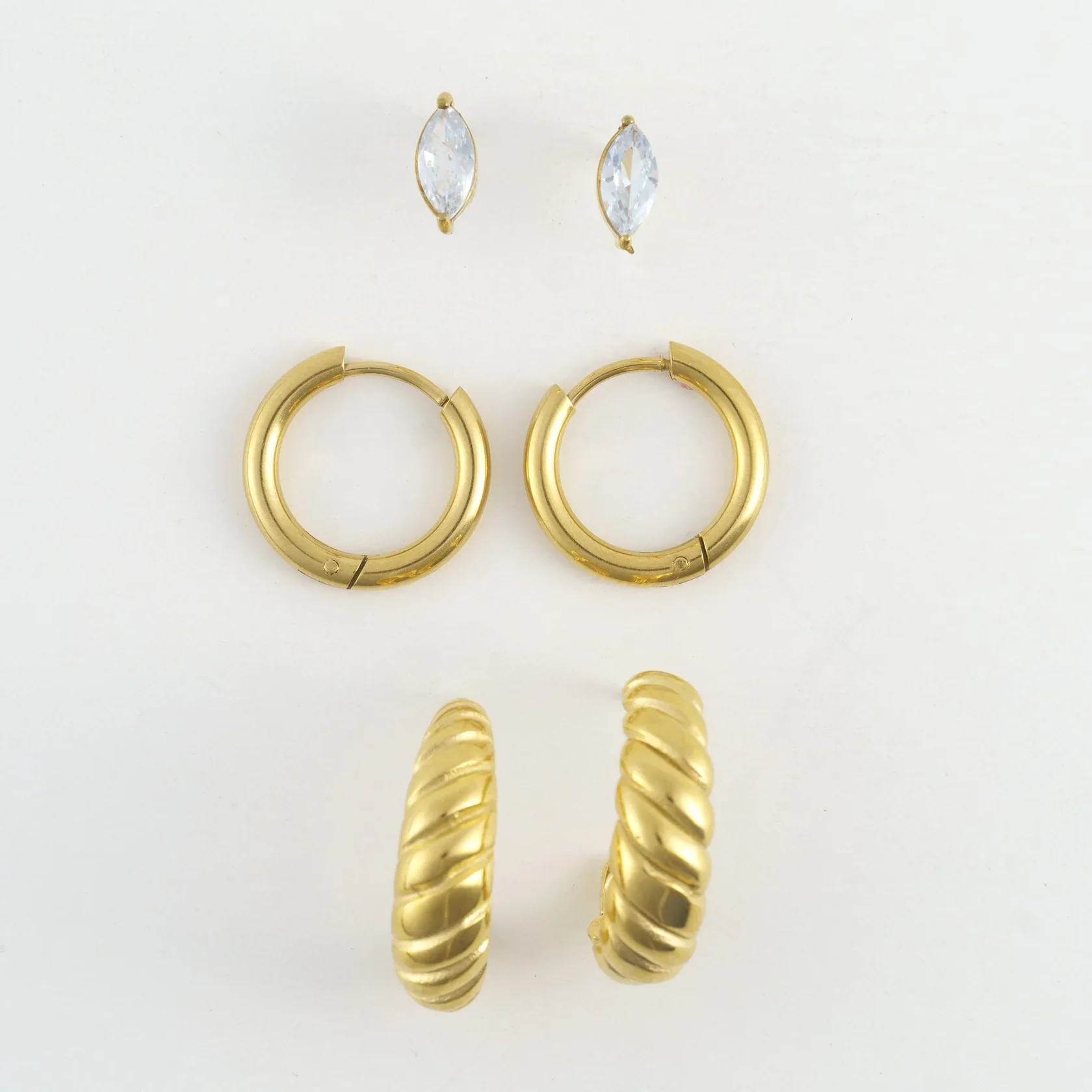 Narelle - Waterproof Half Moon Hoop Earring Trio, Gold