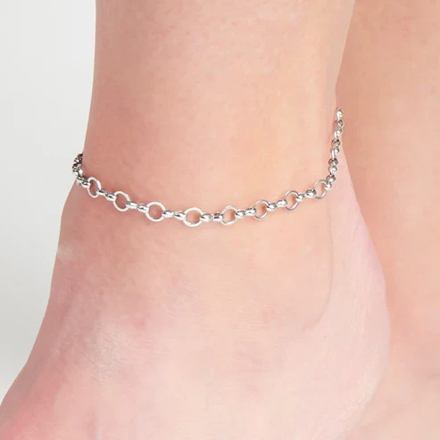 Narelle - Waterproof Linked Chain Anklet, Silver - Image 2