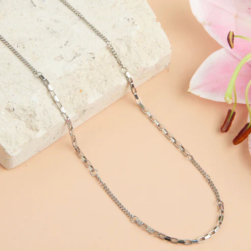 Narelle - Waterproof Multi Box Chain Necklace, Silver - Image 2