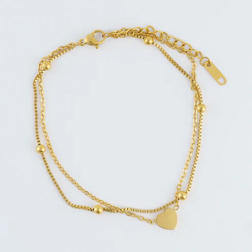 Narelle - Waterproof Multi Row Heart Anklet, Gold