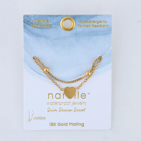 Narelle - Waterproof Multi Row Heart Anklet, Gold - Image 3