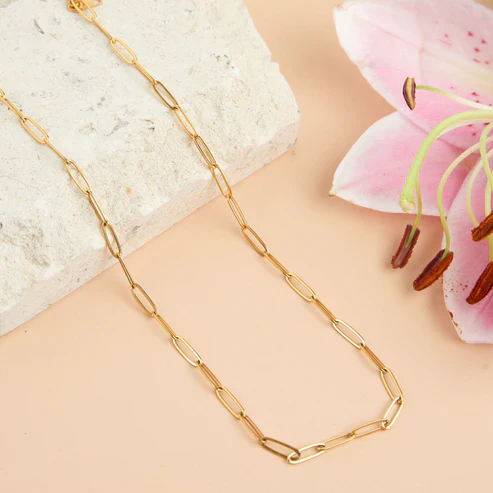 Narelle - Waterproof Paperclip Chain Necklace, Gold - Image 2