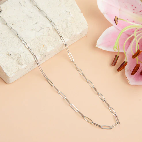 Narelle - Waterproof Paperclip Chain Necklace, Silver - Image 2