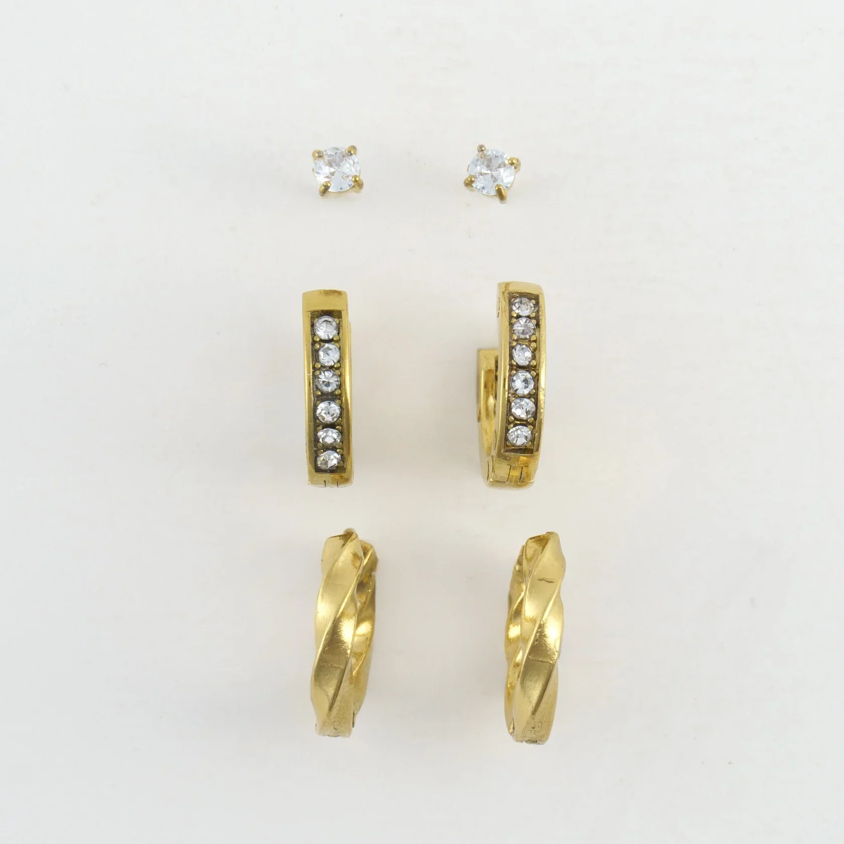 Narelle - Waterproof Pave Hoop Earring Trio, Gold
