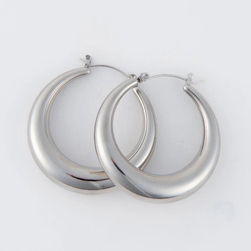 Narelle - Waterproof Round Hoop Earrings, Silver