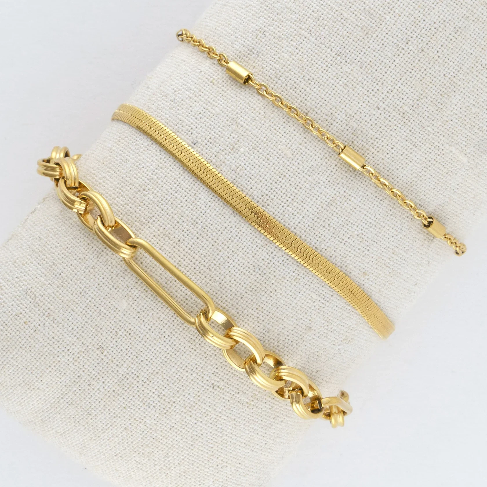 Narelle - Waterproof Snake Chain Bracelet Set, Gold