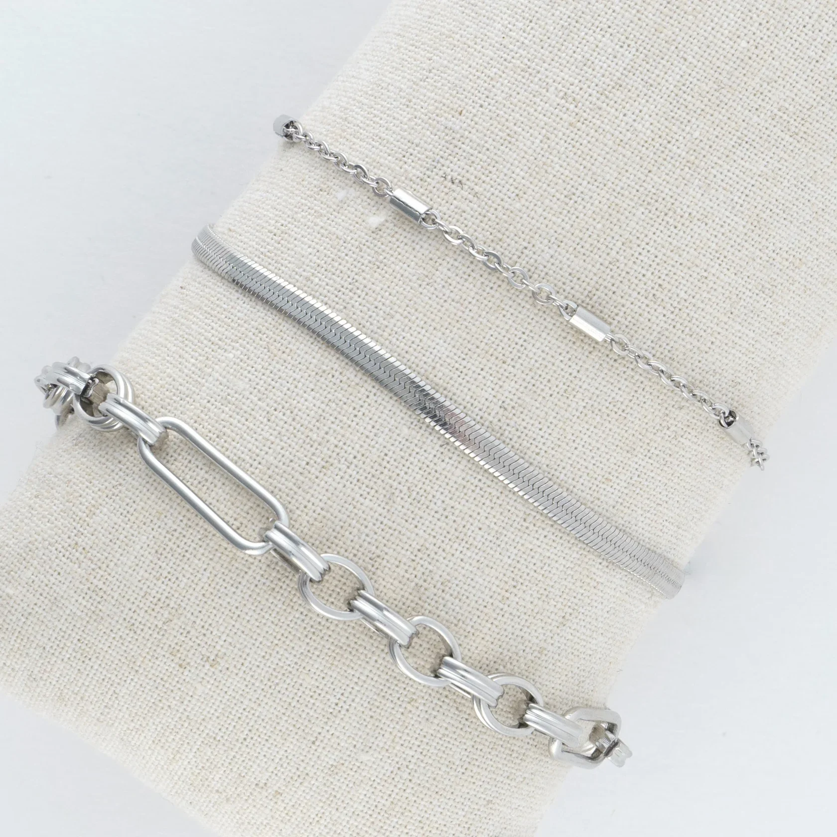 Narelle - Waterproof Snake Chain Bracelet Set, Silver