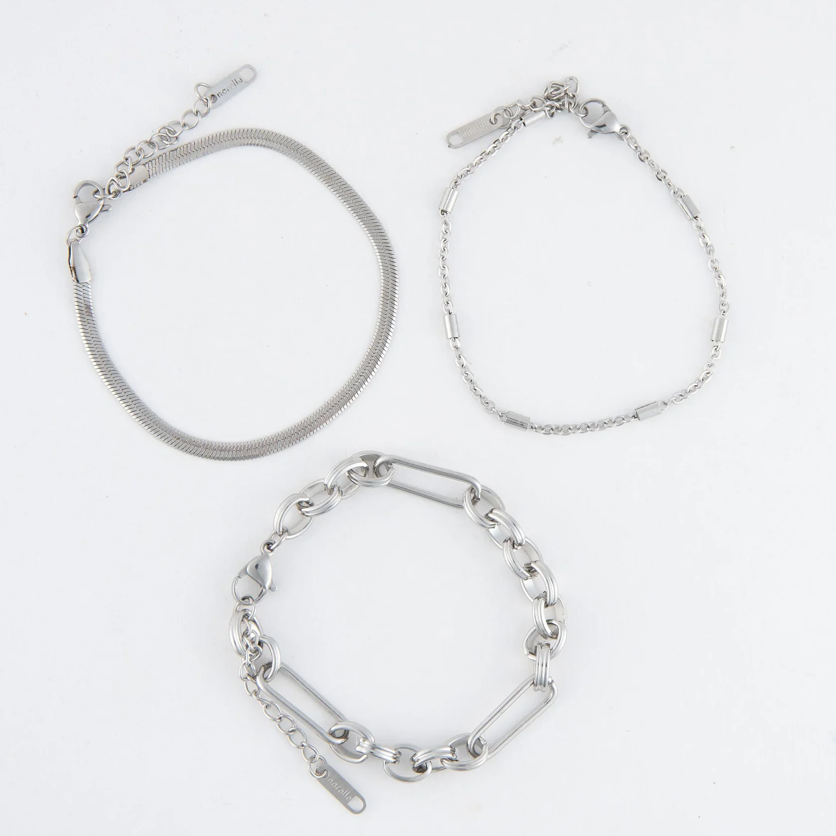 Narelle - Waterproof Snake Chain Bracelet Set, Silver - Image 3