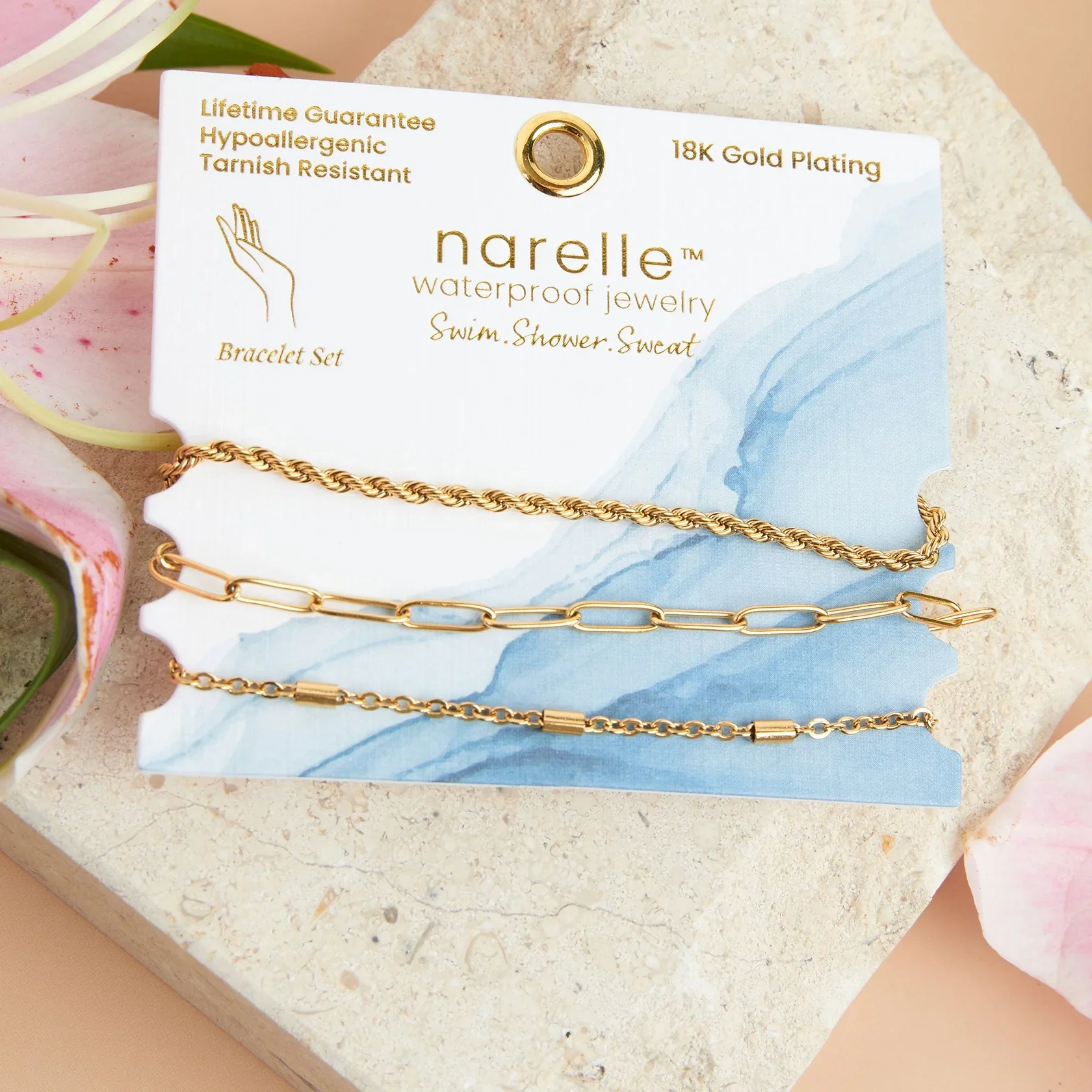 Narelle - Waterproof Twisted Chain Bracelet Set, Gold - Image 2