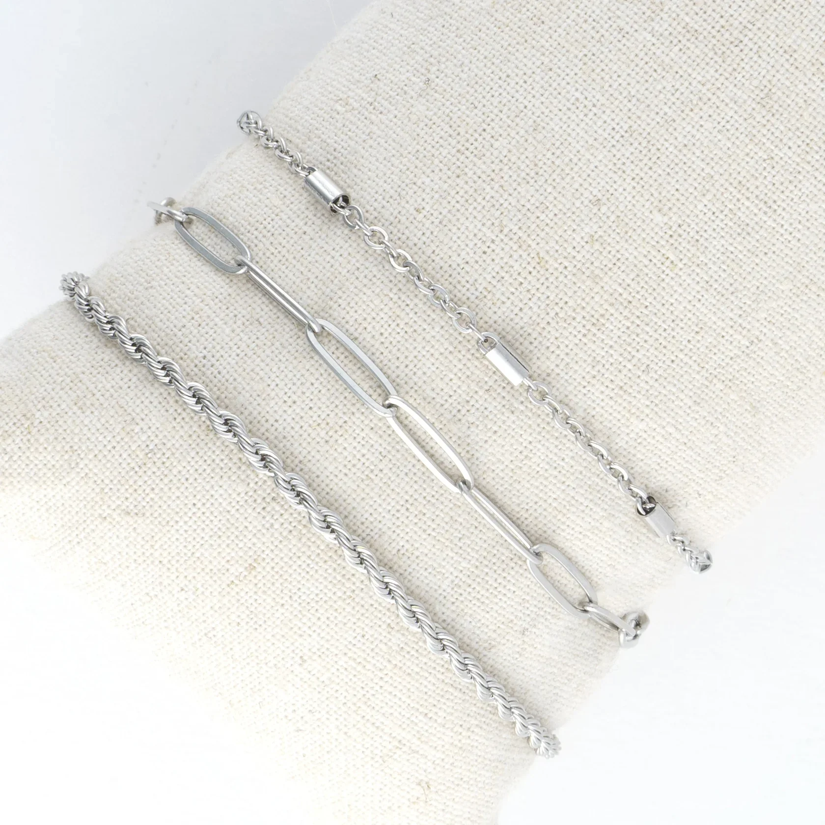 Narelle - Waterproof Twisted Chain Bracelet Set, Silver