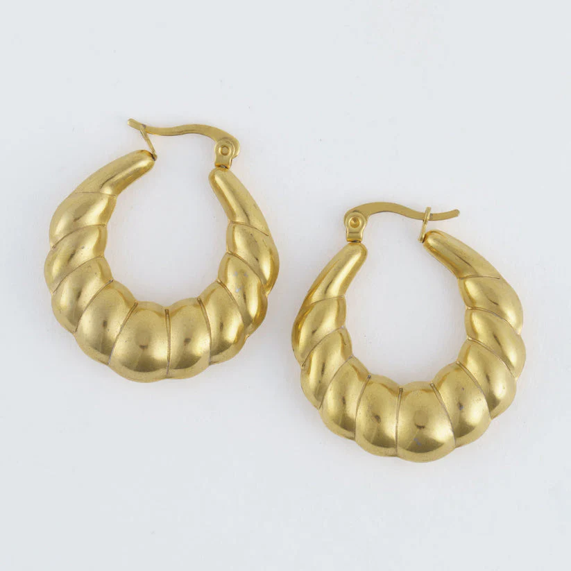 Narelle - Waterproof Twisted Chunky Hoop Earrings, Gold