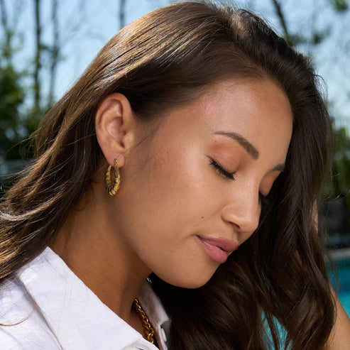 Narelle - Waterproof Twisted Chunky Hoop Earrings, Gold - Image 3