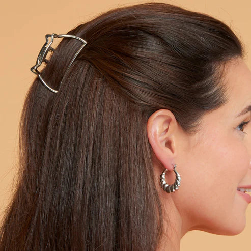 Narelle - Waterproof Twisted Chunky Hoop Earrings, Silver - Image 3