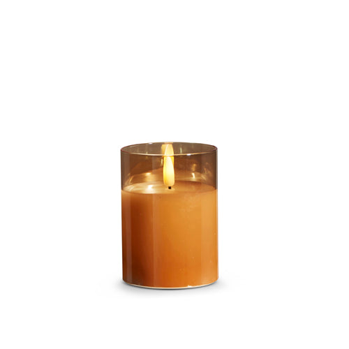 RAZ Imports - Ivory Pillar Candle in Gold Glass