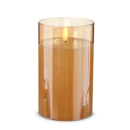 RAZ Imports - Ivory Pillar Candle in Gold Glass - Image 2