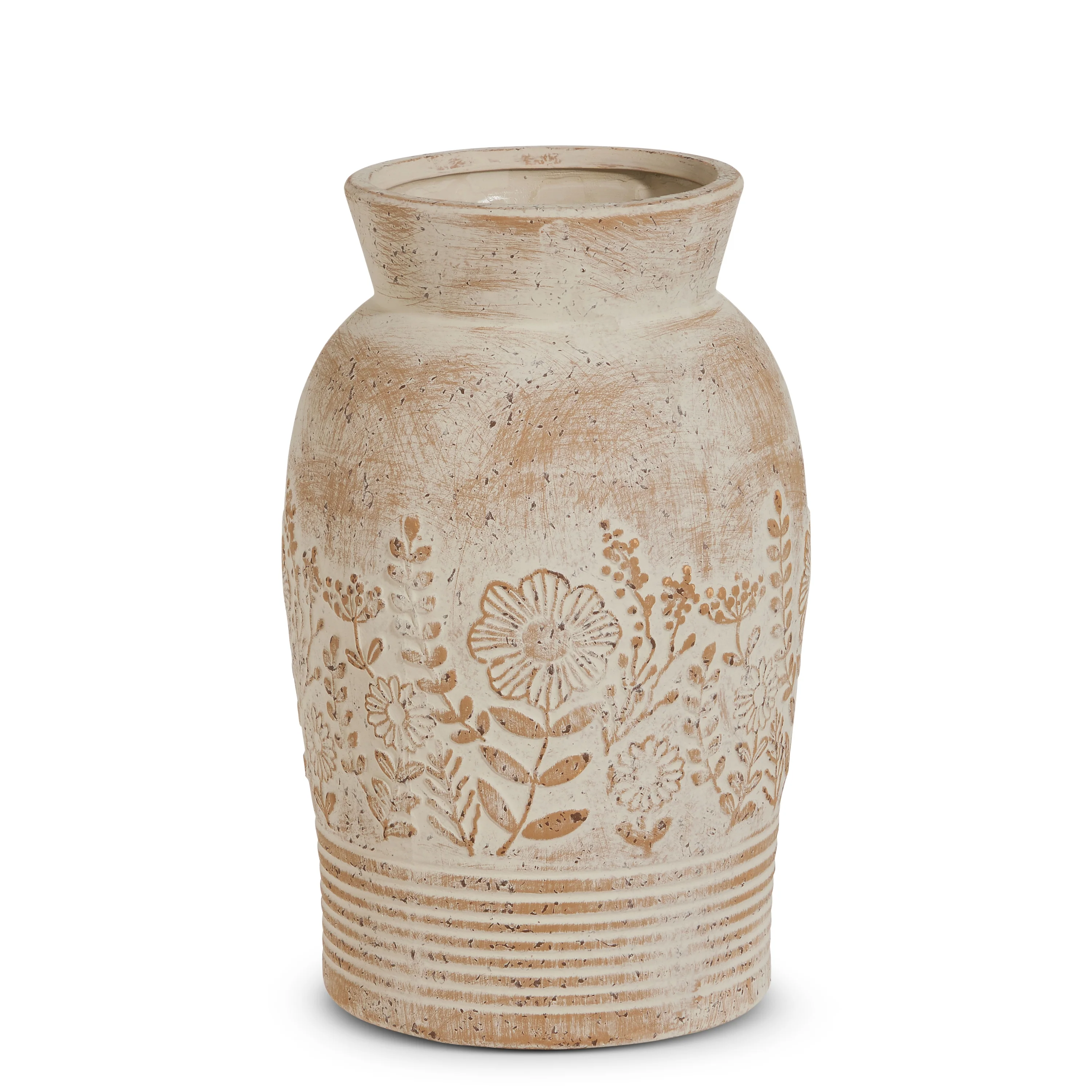 RAZ Imports - Whitewash Floral Embossed Vase