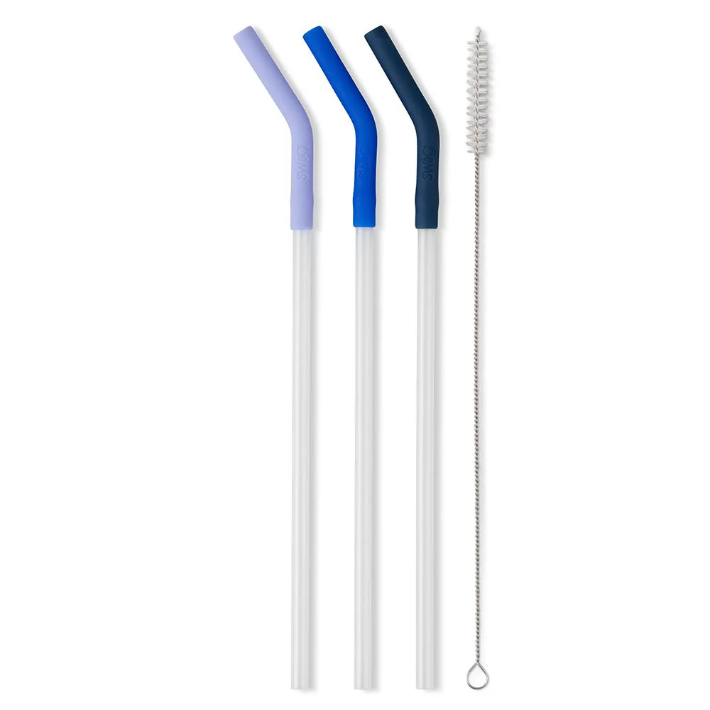 Swig - Set of Reusable Straws with Silicone Tips, Hydrangea, Royal, Navy