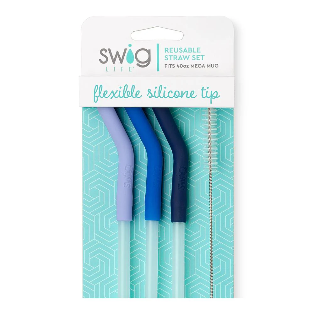 Swig - Set of Reusable Straws with Silicone Tips, Hydrangea, Royal, Navy - Image 2