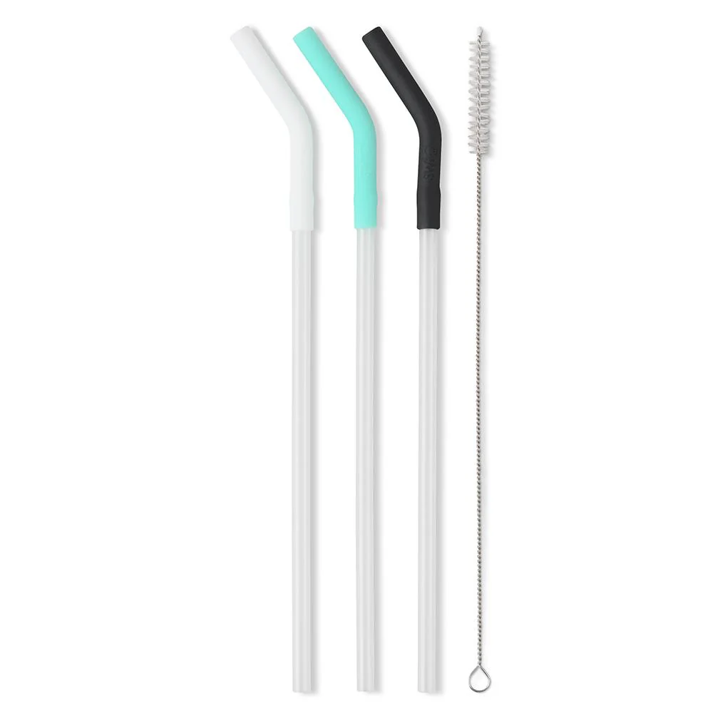 Swig - Set of Reusable Straws with Silicone Tips, White, Aqua, Black