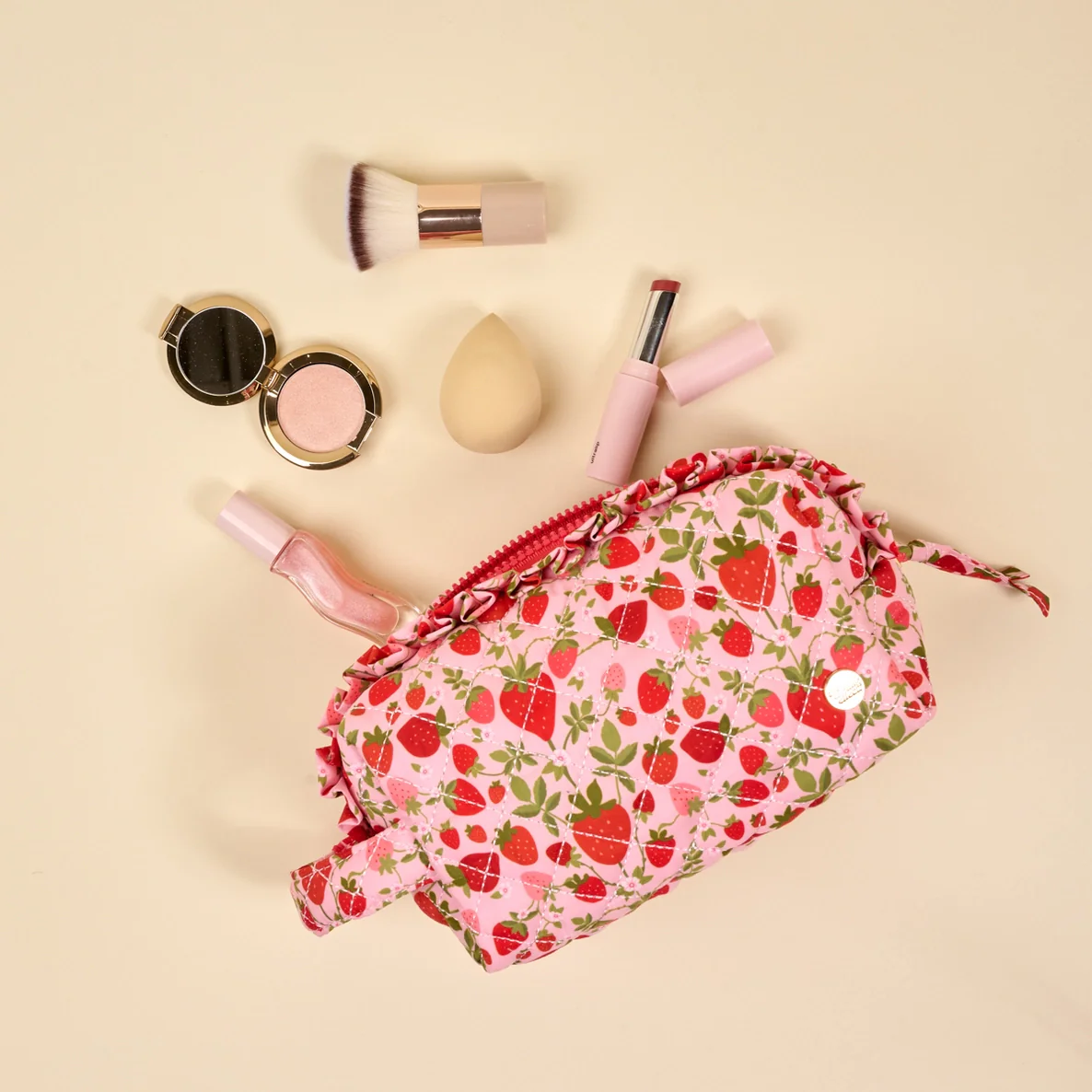 The Darling Effect - Essentials Quilted Cosmetic Pouch, Strawberry Fields - Image 2