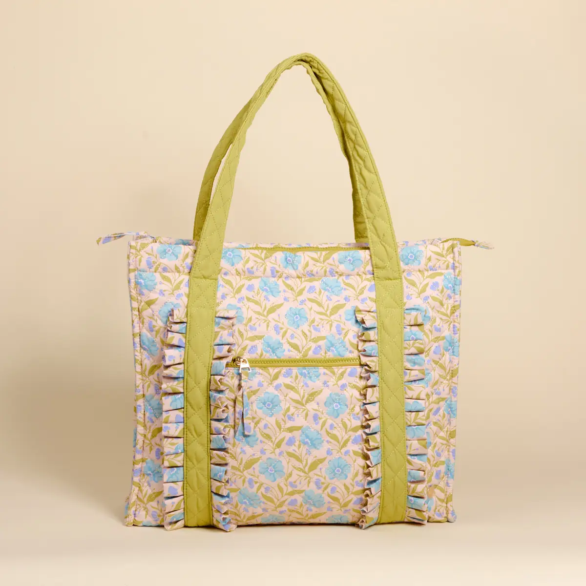 The Darling Effect - Everyday Quilted Tote Bag, Aqua Poppin' Petals