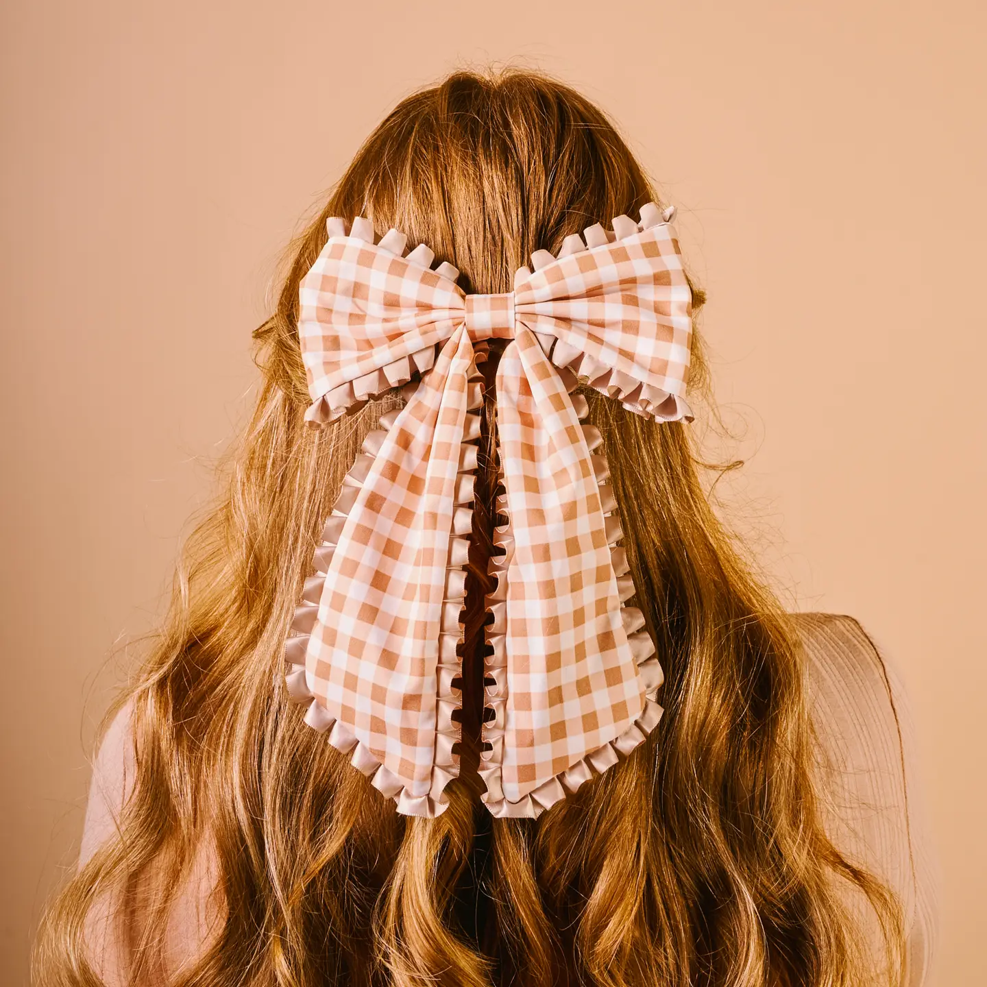 The Darling Effect - Fancy Frills Hair Bow, Maple Gingham - Image 2
