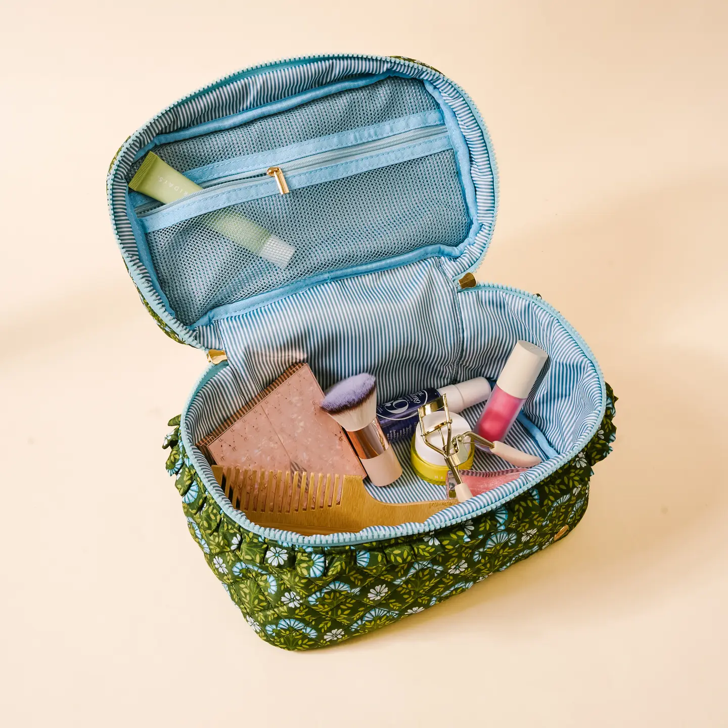 The Darling Effect - Glam & Go Quilted Cosmetic Bag, Everbloom Forest Green - Image 2