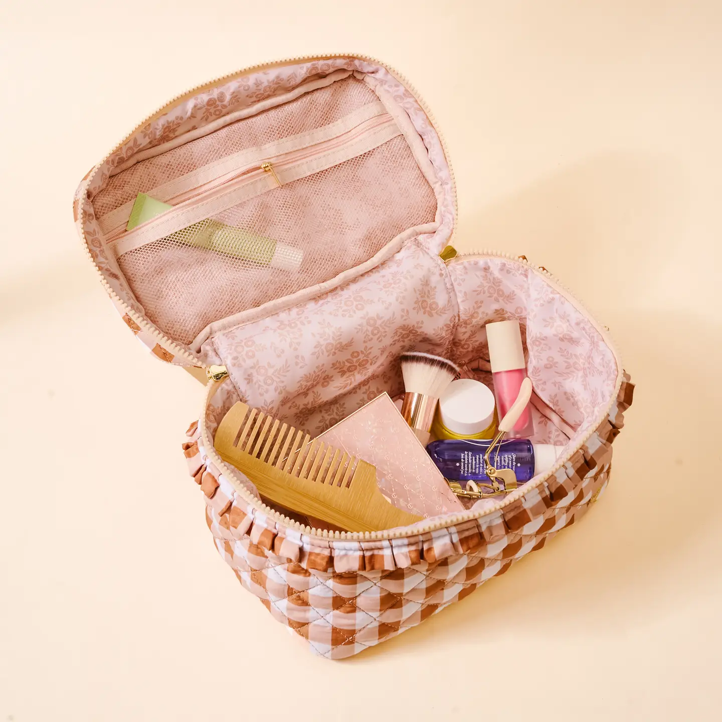 The Darling Effect - Glam & Go Quilted Cosmetic Bag, Maple Gingham - Image 2