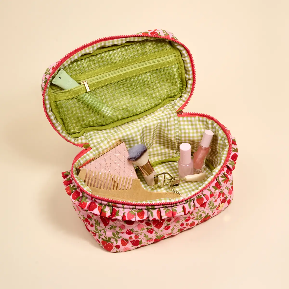 The Darling Effect - Glam & Go Quilted Cosmetic Bag, Strawberry Fields - Image 2