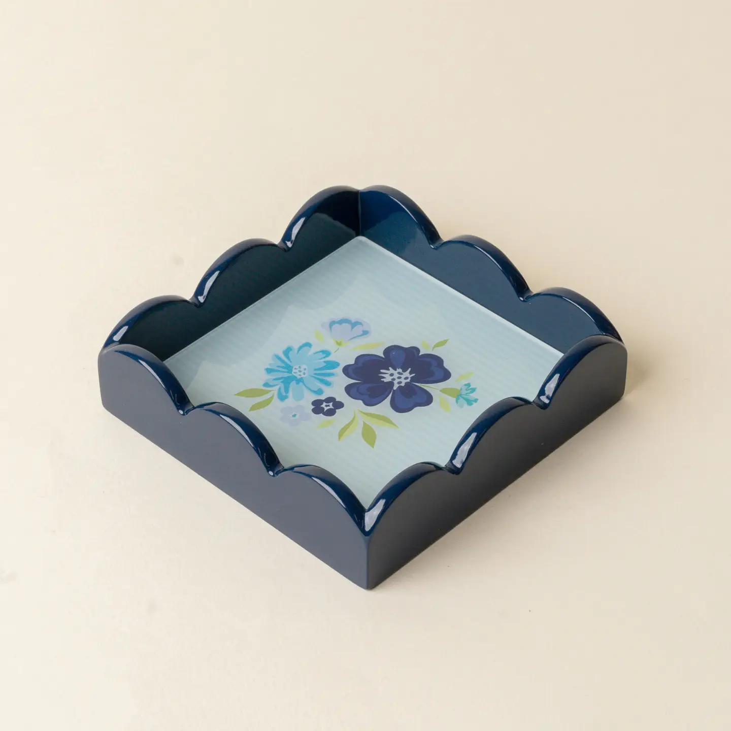 The Darling Effect - Scallop Trinket Tray, Dainty Navy Floral