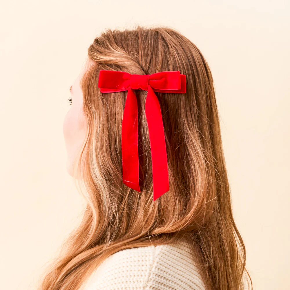 The Darling Effect - Velvet Hair Bow, Red