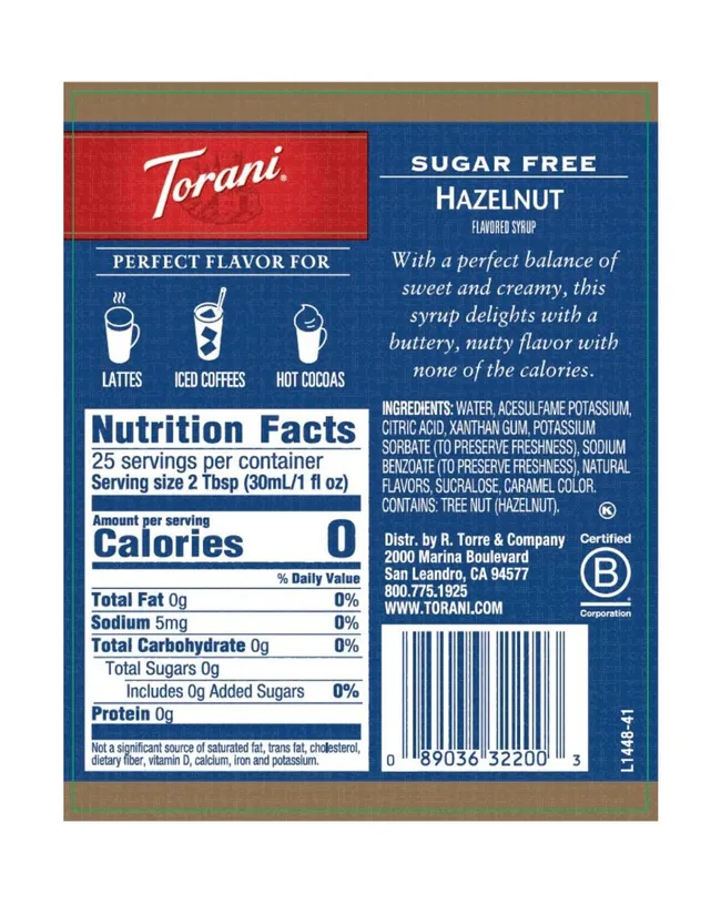 Torani - Sugar Free Classic Hazelnut Syrup - Image 2
