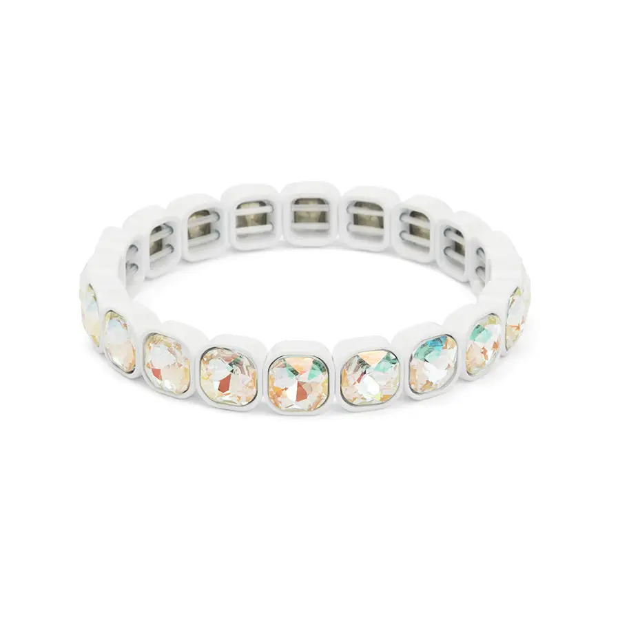 Zenzii - White Square Crystal Stretch Bracelet